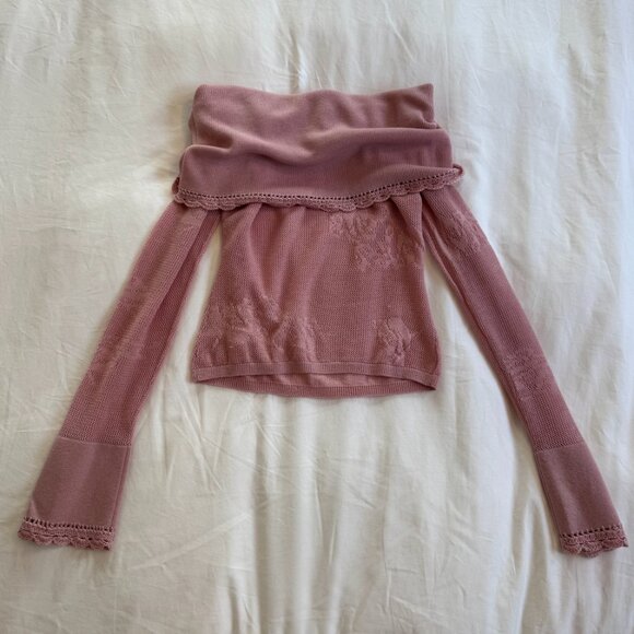 Mirror Palais Pointelle Knit Off-Shoulder Top in Puce - Picture 2 of 3